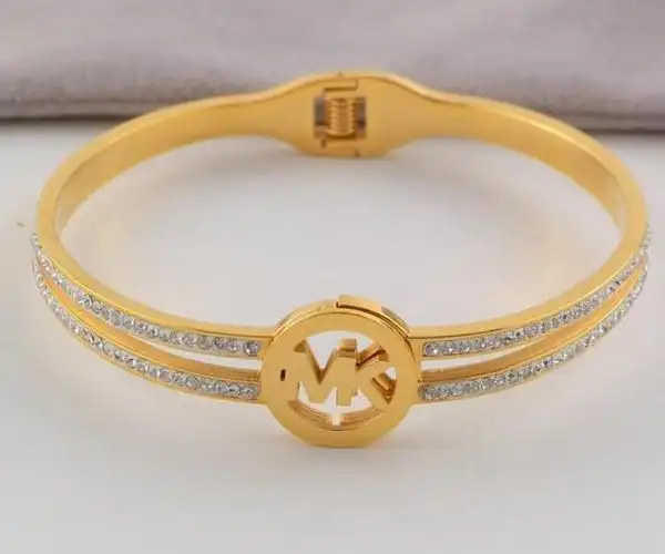 mk 双线镶钻圆牌手环