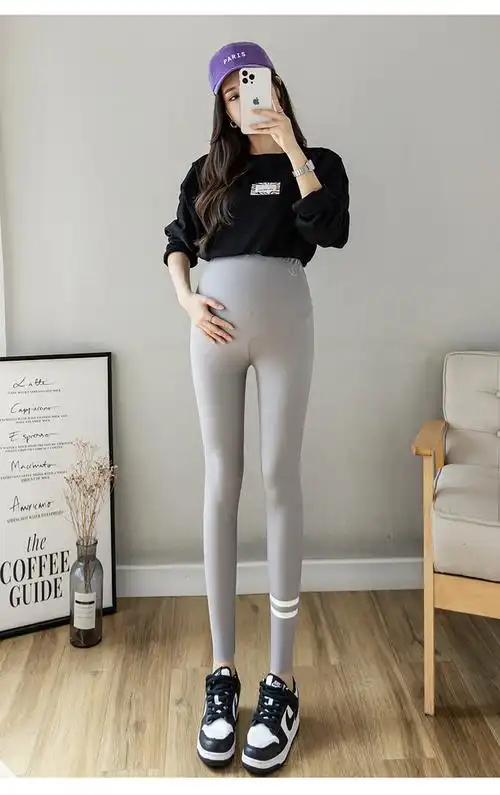 实拍928#孕妇鲨鱼皮打底裤女裤子春秋款黑色紧身瑜伽芭比瘦腿春秋