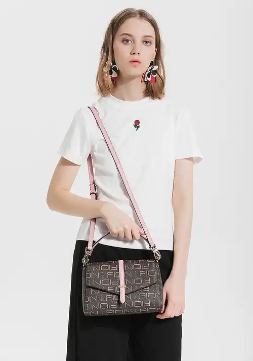 菲安妮fion 新款logo印花方盒形手提包斜挎女包 啡/深橙 均码【图片