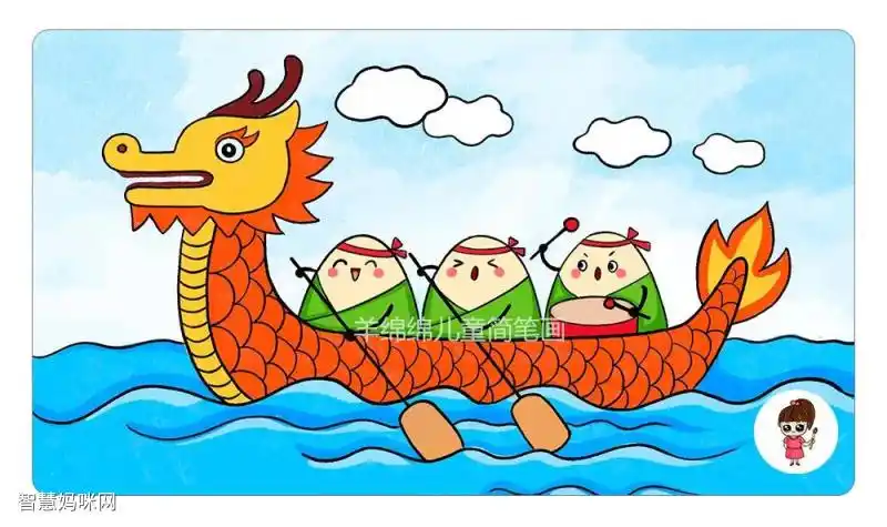 赛龙舟简笔画怎么画