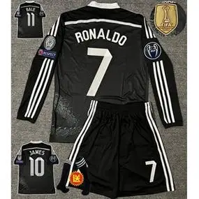 1415皇马黑龙球衣7号c罗欧冠版长袖足球服拉莫斯贝尔复古套装定制