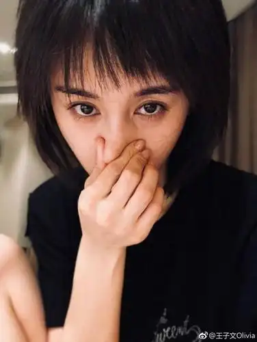 组图:王子文对镜挡脸晒自拍 黑衣短发攻气爆表