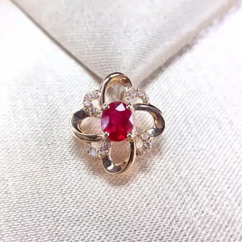 18k金镶天然红宝石吊坠