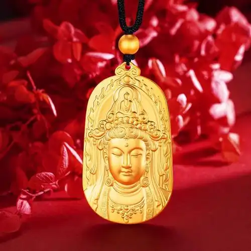 999足金观音菩萨吊坠24k纯金转运保平安挂坠男女款3d硬金黄金项链