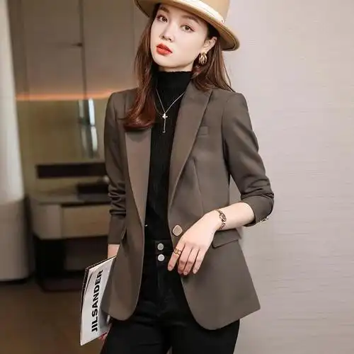 咖啡色西装外套女春秋2022新款职业气质休闲小个子西服套装上衣冬