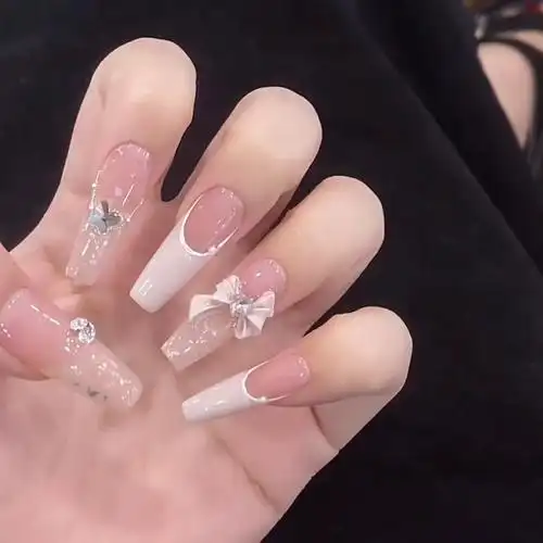 纯手工美甲穿戴甲片假指甲贴少女心极光闪粉法式蝴蝶结美甲贴片