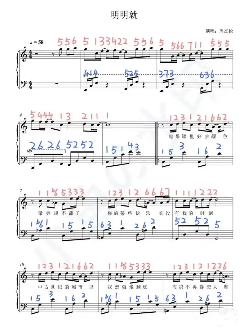 明明就.#钢琴简谱 明明就不习惯牵手,为何却主动把手勾#乐谱 - 抖音
