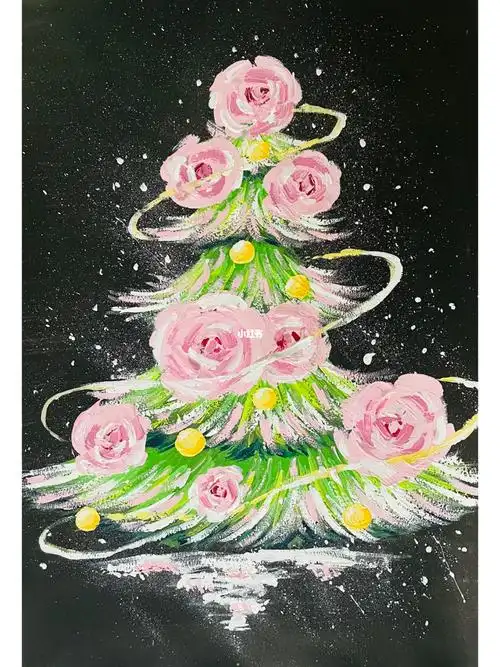 儿童水粉画圣诞树装饰画