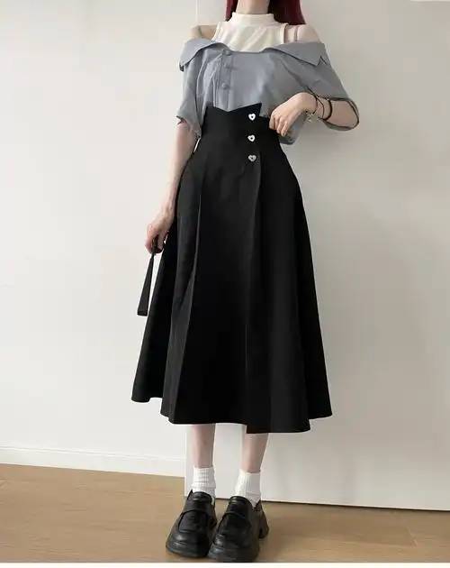 pinksavior花弦月下女士半身裙雪纺中长款显瘦夏高腰大摆 - 17网