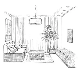 手绘制的室内.家具素描照片