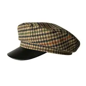 秋冬英伦风格子帽子女时尚百搭平顶帽冬季复古保暖海军风报童帽男