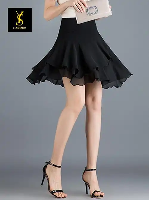 拉丁舞夏女式练功交谊舞女式波点裙子短裙广场舞新款拉丁舞下装