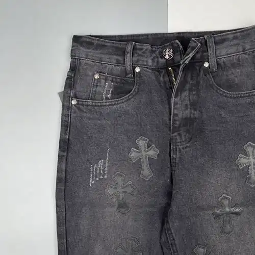 chromehearts克罗心21fw黑贴皮十字架牛仔裤黑色