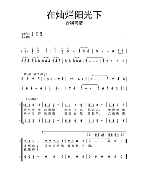 在灿烂阳光下合唱简谱乐谱_文档下载