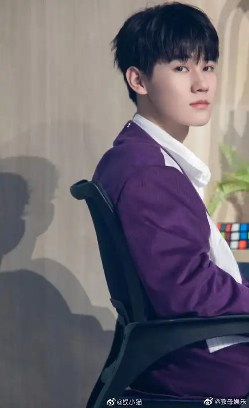 张真源紫色拼接西装