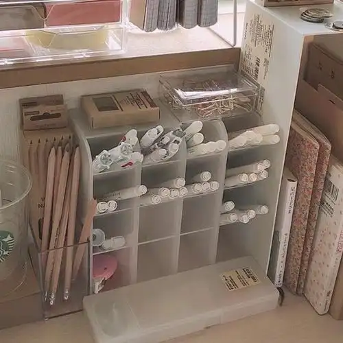 妖精会所 四格透明笔筒斜插ins风少女心桌面改造