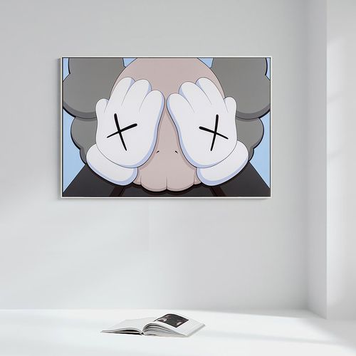 艺术kaws潮流波普风捂脸公仔卡通 diy数字油画填色手绘卧室装饰画
