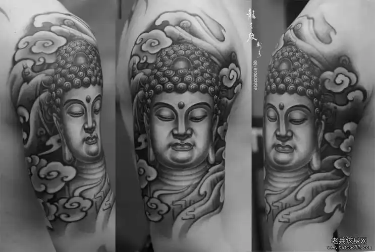 庄严的手臂佛头纹身图案欣赏