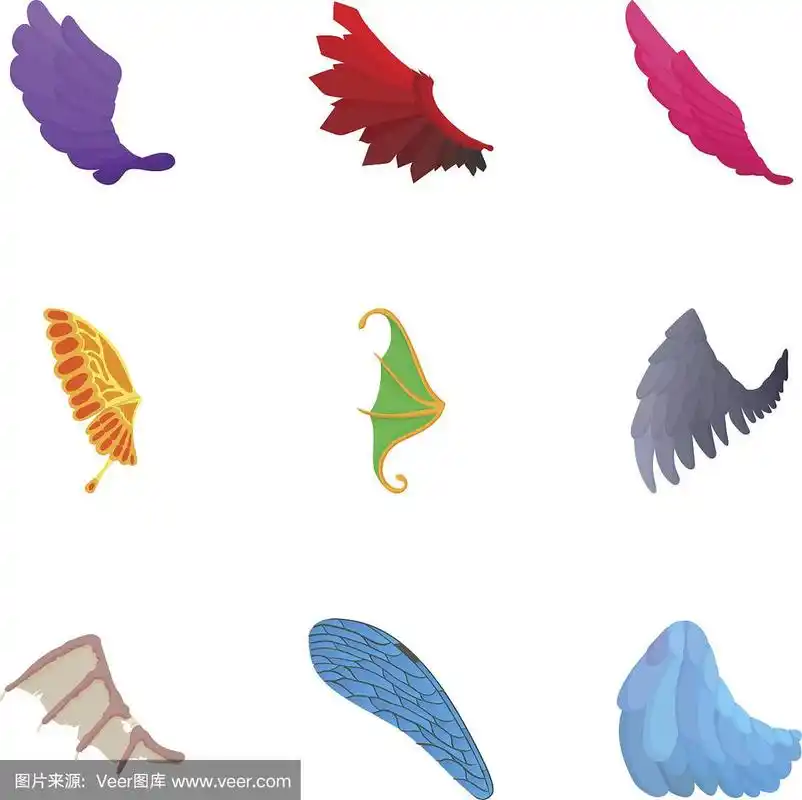 羽毛翅膀图标设置,卡通风格