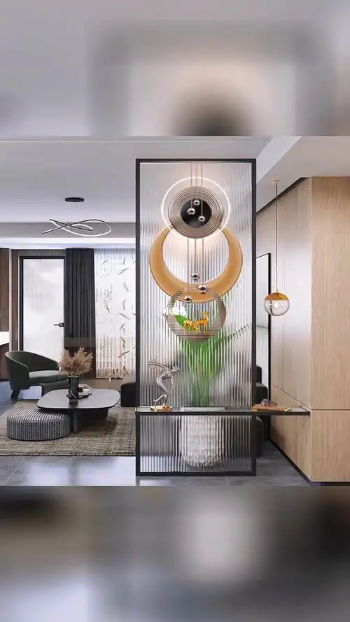 现代简约长虹玻璃屏风入户客厅玄关隔断墙洗