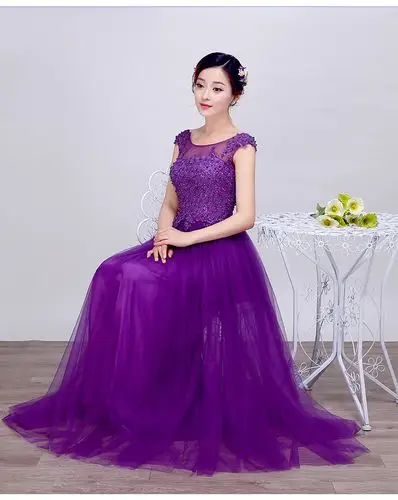 2016新款夏季高档一字肩礼服 新娘紫色晚礼服演出服厂家批发q05