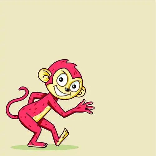 站,笑,微笑,露齿笑,方图,插画,室内,白天,侧面,数码,科技,哺乳动物,猴