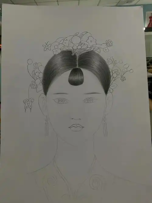 美人图化妆彩铅画纸妆