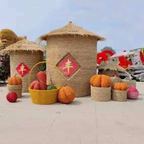 稻草工艺品稻草牛农耕人物谷仓粮仓丰收节屋雕塑草编动物卡通人