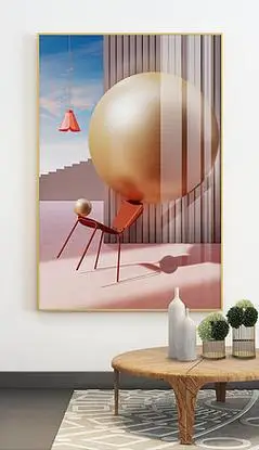 简约抽象现代立体空间光影装饰画金色