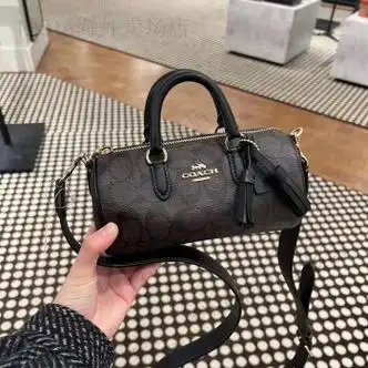 蔻驰coach美巴比龙lacey20圆筒包女包手提斜挎包笔筒包女士卡其黑ck
