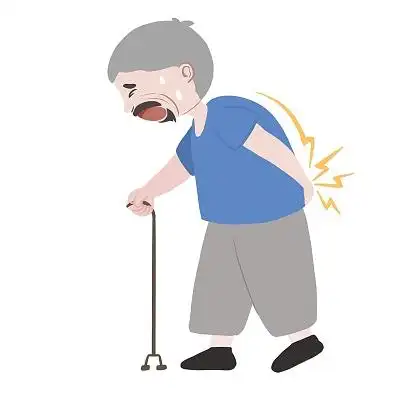 年迈的白发苍苍的拄拐杖腰疼的老人腰疼的老人元素