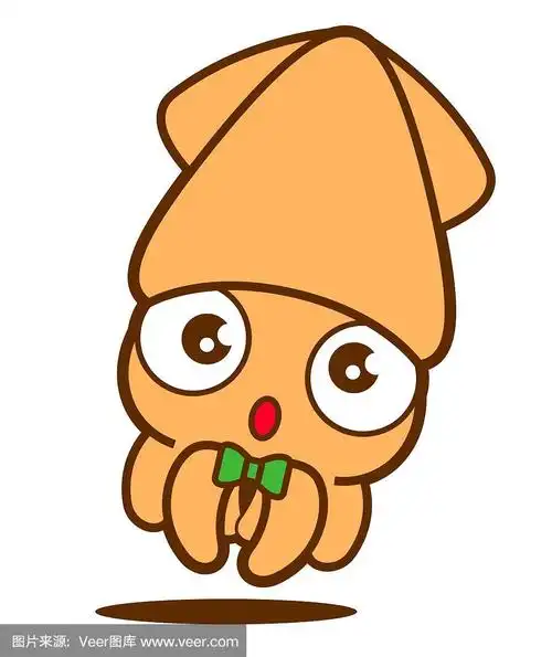 卡通可爱的鱿鱼与领结,向量吉祥物的角色.孤立.