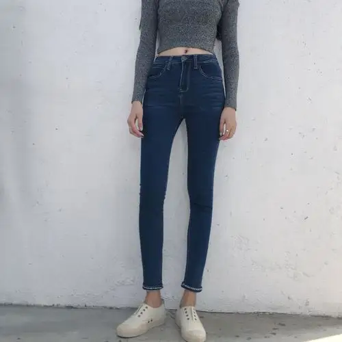 春夏季女牛仔长裤显瘦紧身弹力中低腰小裤脚铅笔裤子韩版修身女裤