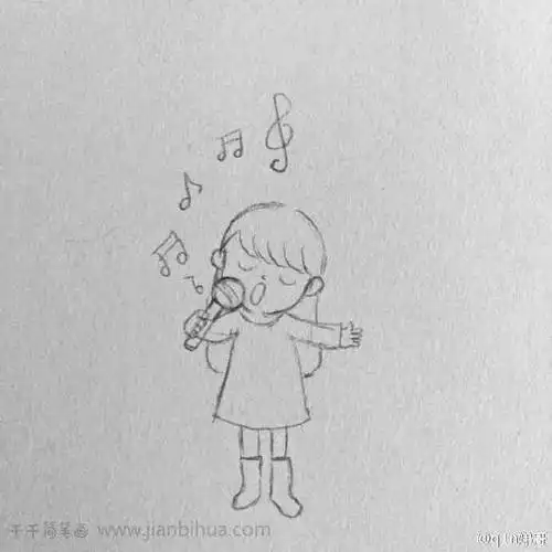 唱歌的小女孩儿简笔画_女孩简笔画