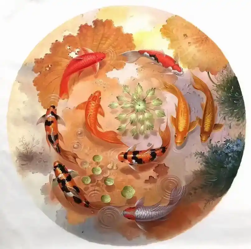 九鱼图玄关画寓意是招财旺运.