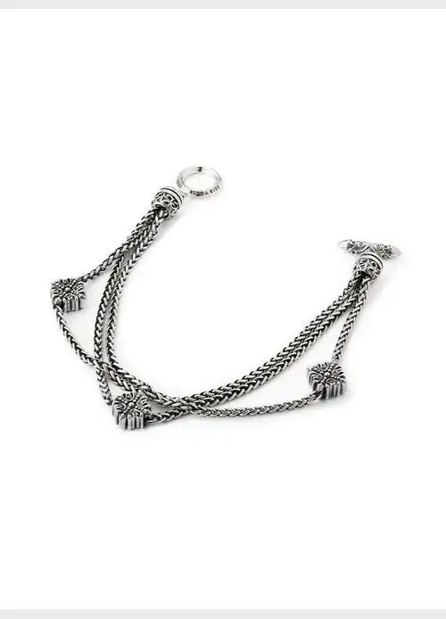 官方rockride十字花编织手链925首饰复古16cm