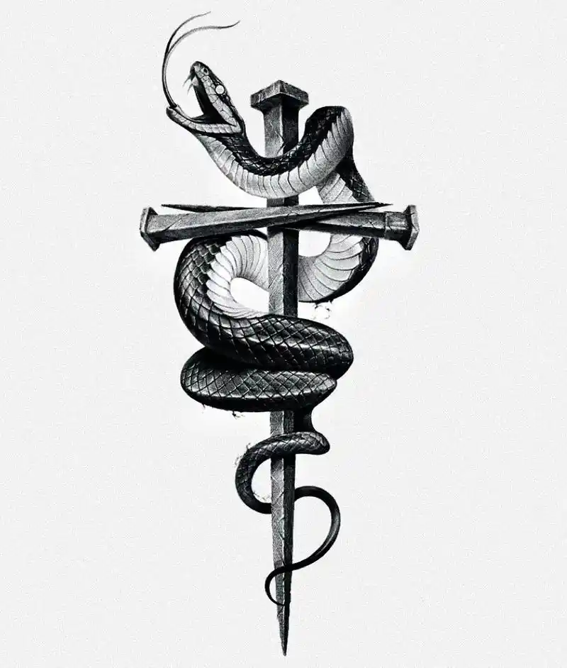 这个纹身谁懂含义?#纹身手稿分享#蛇纹身#剑纹身#十字架纹身 - 抖音