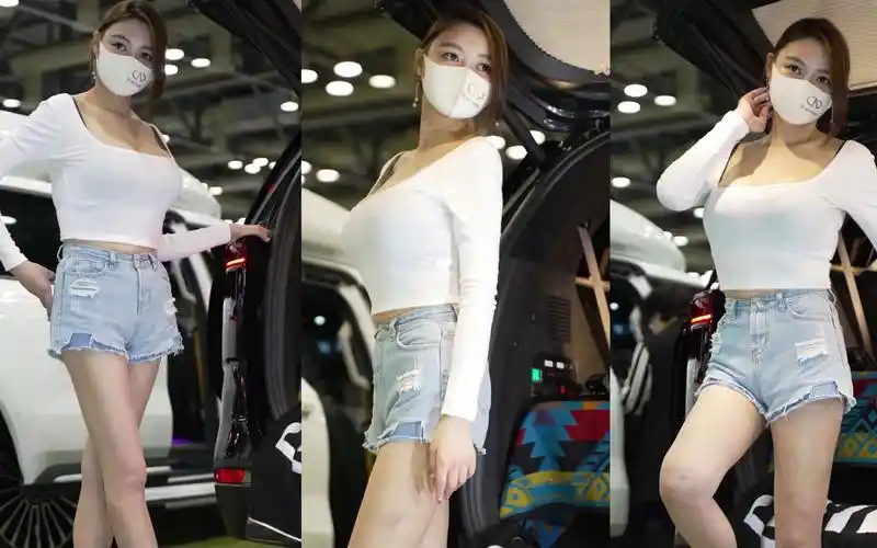 白衫牛仔短裤车模