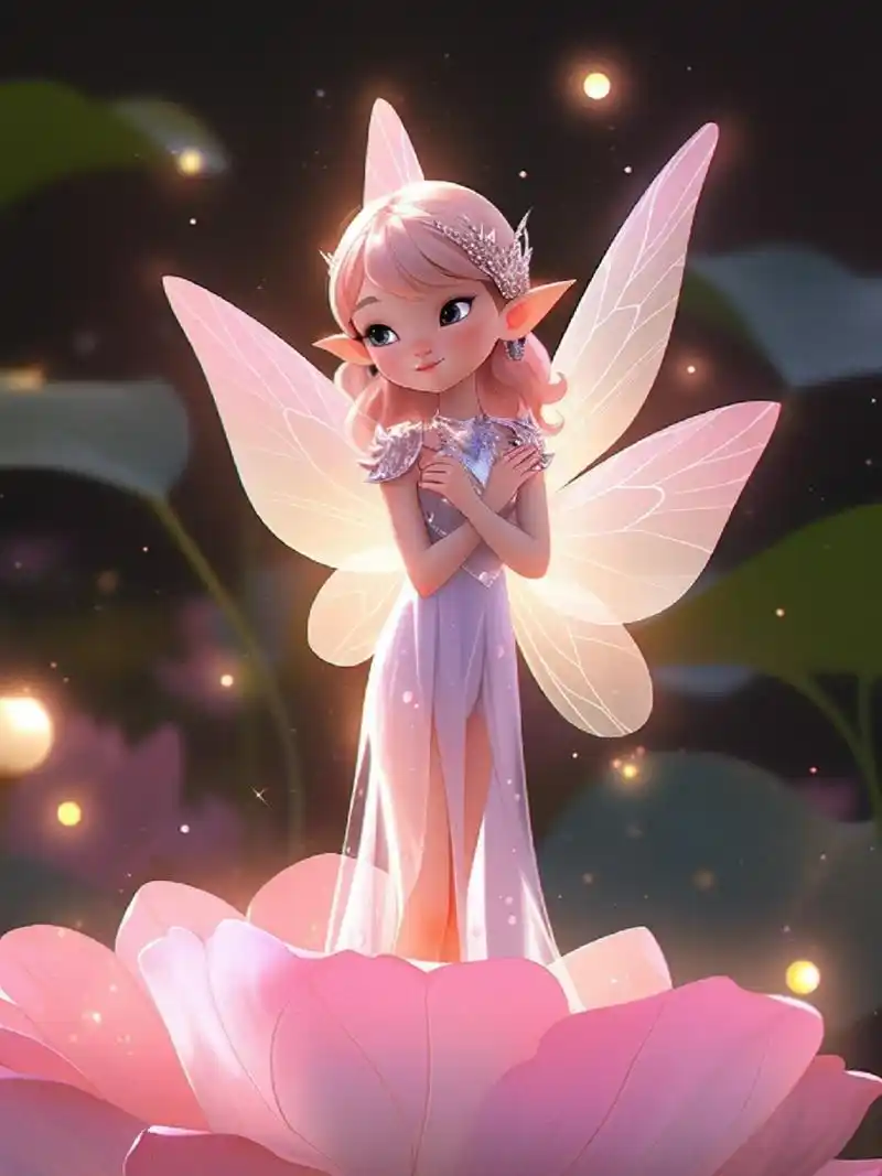 莲花仙子小可爱附关键词 明亮的背景极光,中国可爱的小仙女,小仙女坐