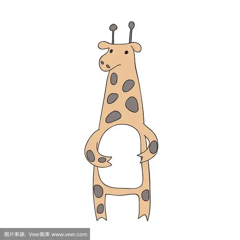 可爱的卡通长颈鹿角色,矢量孤立的插图在简单的风格.