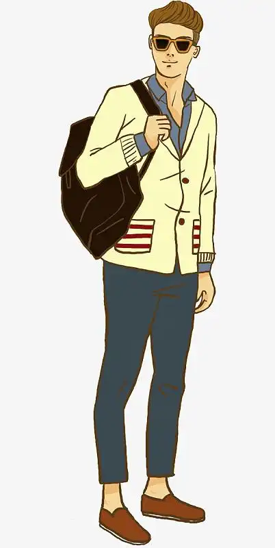 卡通背着包的男人免抠图