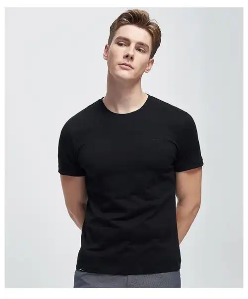 七匹狼短袖t恤男士夏季新款圆领短t纯色上衣男装001黑色16584am