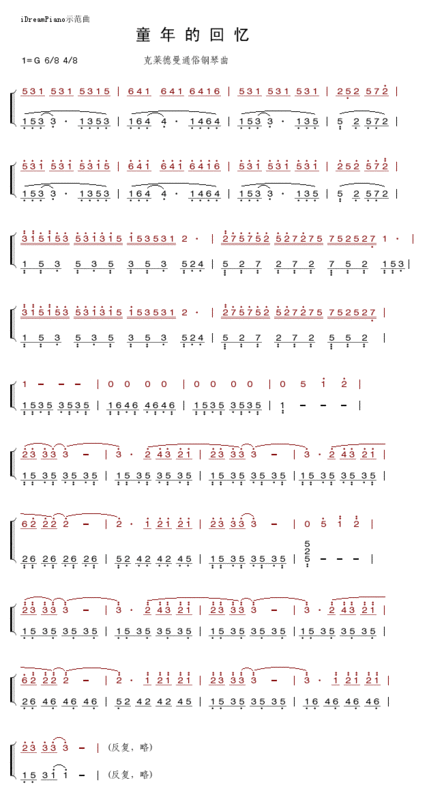 谁能帮我找到《童年的回忆》钢琴a大调?不要五线谱!急!