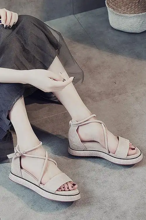 坡跟凉鞋女夏季2018新款原宿百搭韩版潮学生休闲绑带厚底松糕凉鞋