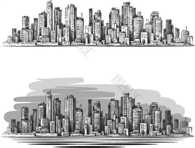 黑白手绘现代城市建筑