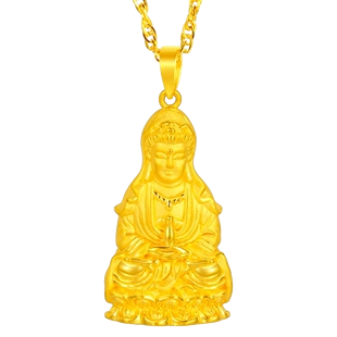 黄金观音吊坠男士999足金纯金3d硬金男项链坠子金观音挂坠男送绳