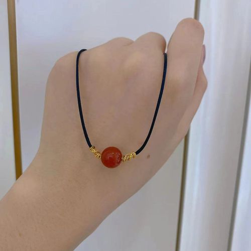 周家同款王维的相思红豆红玛瑙单颗转运珠吊坠金线手工编织项链款