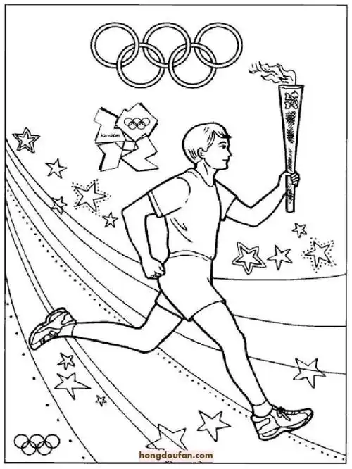 10张奥林匹克运动会主题涂色卡通图片奥运五环体操短跑火炬图片