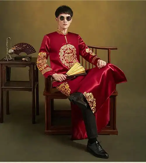 秀禾服男装2021新款男款中式新郎结婚礼服龙凤褂男士长袍马褂唐装