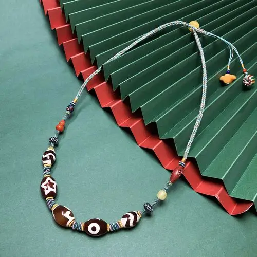 北辰珠宝复古玛瑙天珠古珠锁骨链蜜吊坠雕件颈饰